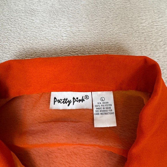 Vintage Pretty Pink Button Up Shirt Womens L Orange Preowned Animal Print Summer - Picture 3 of 5